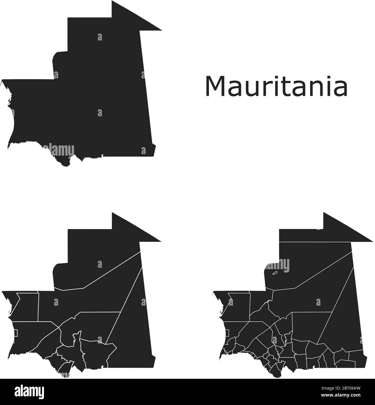 Cartes vectorielles de Mauritanie avec régions administratives, municipalités, départements, frontières Illustration de Vecteur