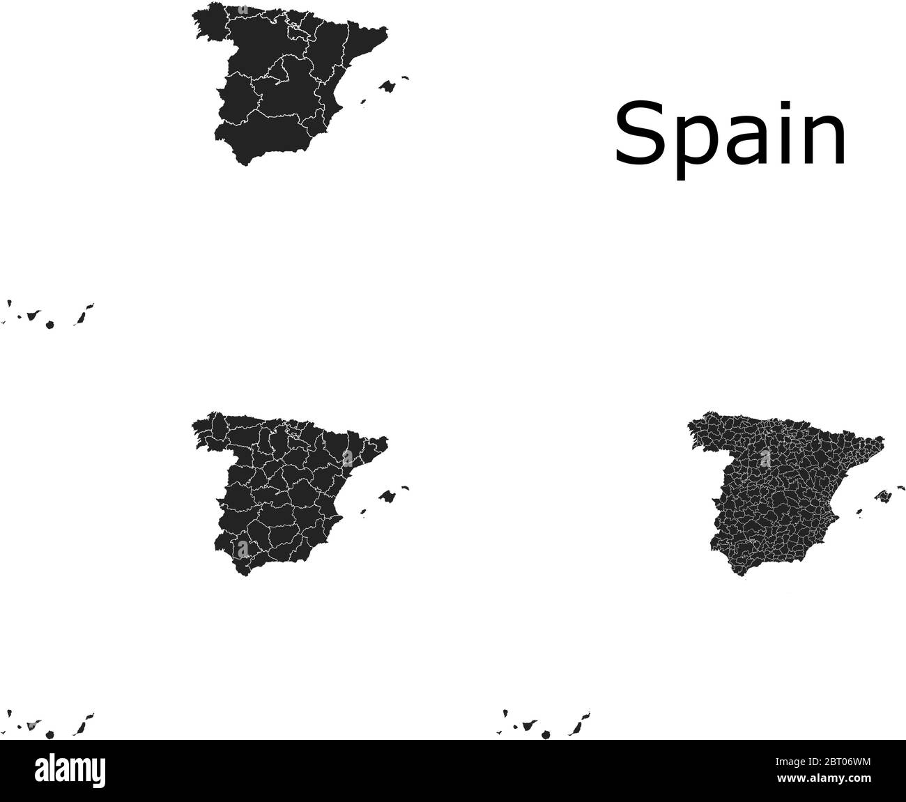 Espagne cartes vectorielles avec régions administratives, municipalités, départements, frontières Illustration de Vecteur