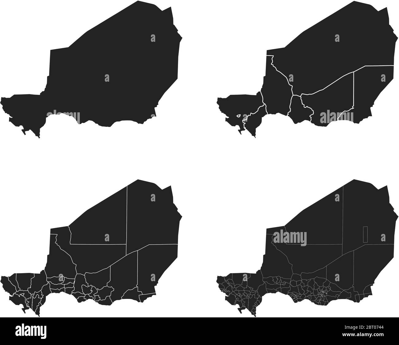 Cartes vectorielles du Niger avec régions administratives, municipalités, départements, frontières Illustration de Vecteur