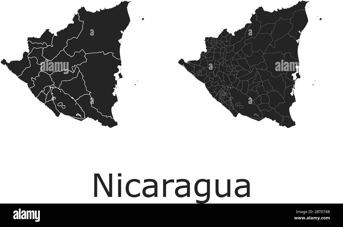 Cartes vectorielles du Nicaragua avec régions administratives, municipalités, départements, frontières Illustration de Vecteur