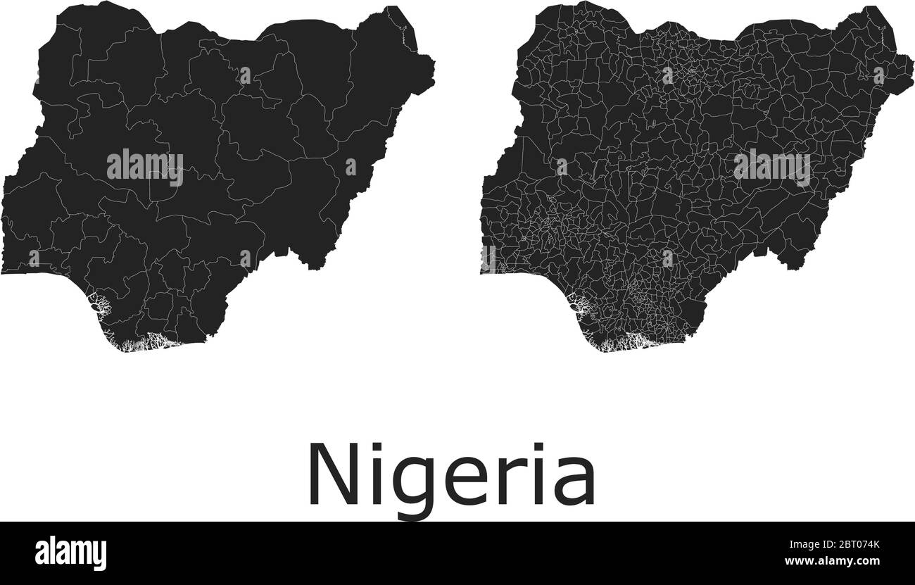 Cartes vectorielles du Nigéria avec régions administratives, municipalités, départements, frontières Illustration de Vecteur