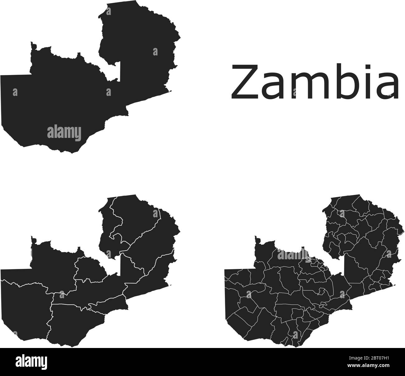 Cartes vectorielles de la Zambie avec régions administratives, municipalités, départements, frontières Illustration de Vecteur