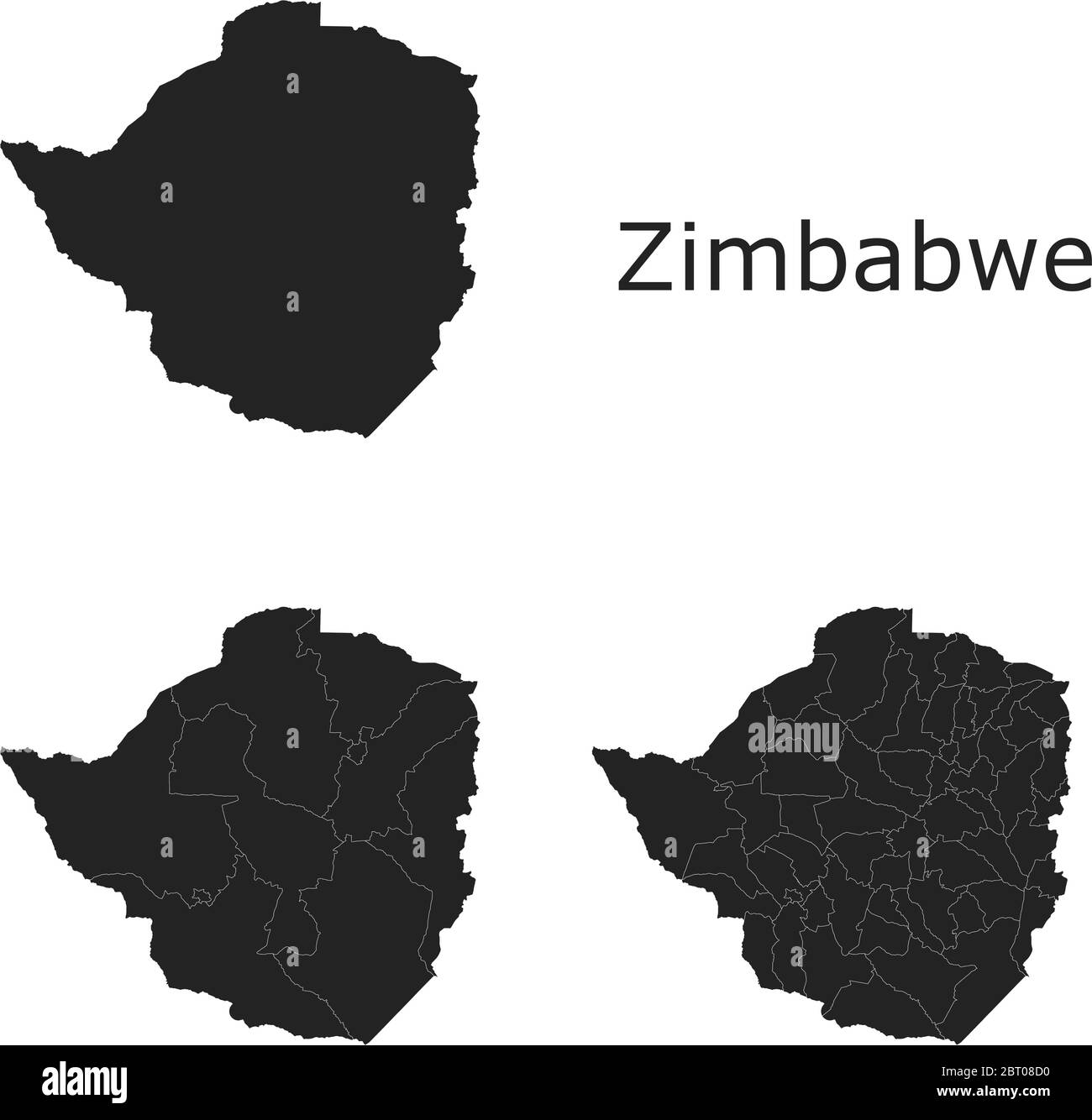 Cartes vectorielles du Zimbabwe avec régions administratives, municipalités, départements, frontières Illustration de Vecteur
