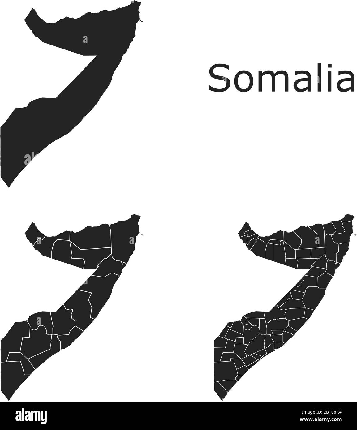 Cartes vectorielles de la Somalie avec régions administratives, municipalités, départements, frontières Illustration de Vecteur