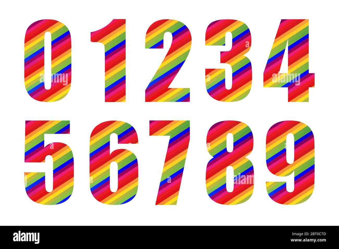 0, 1, 2, 3, 4, 5, 6, 7, 8, 9 Rainbow Numeral. Illustration vectorielle numérique colorée, isolée sur fond blanc. Illustration de Vecteur