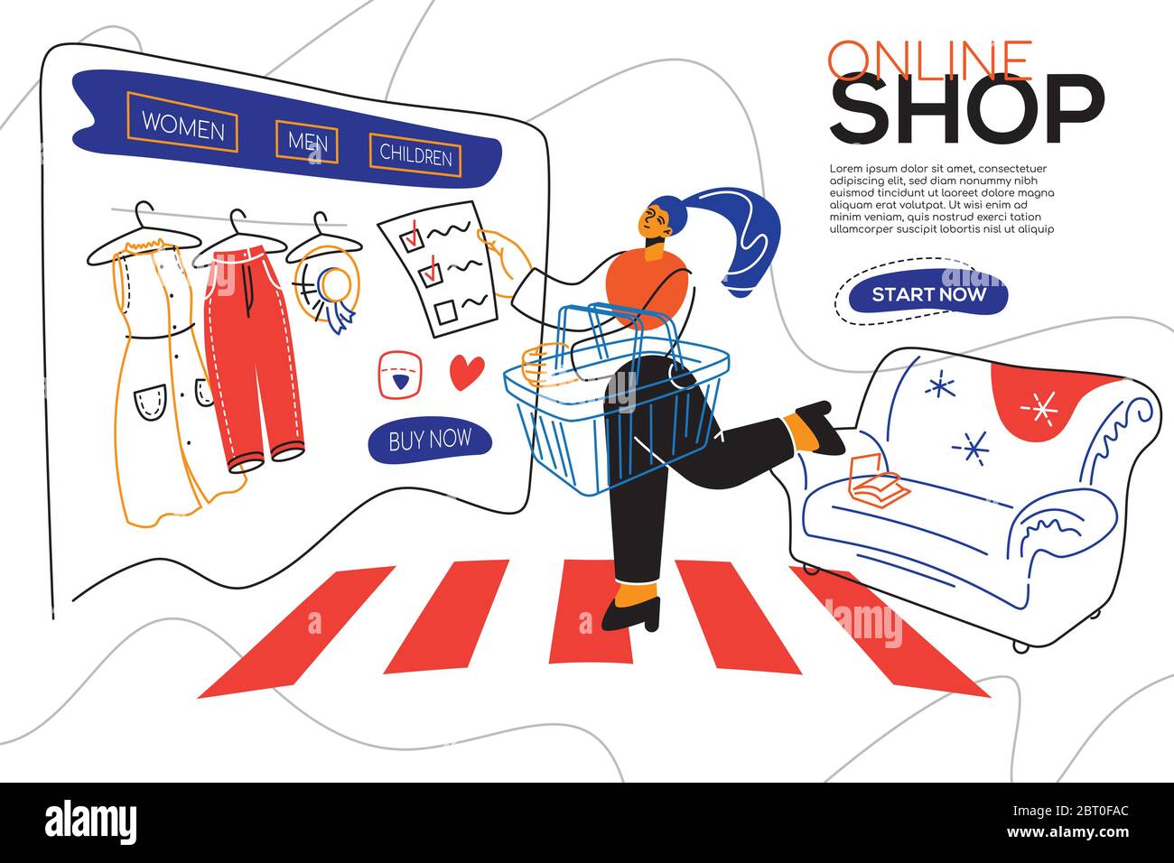 Boutique en ligne - bannière web plate colorée Illustration de Vecteur