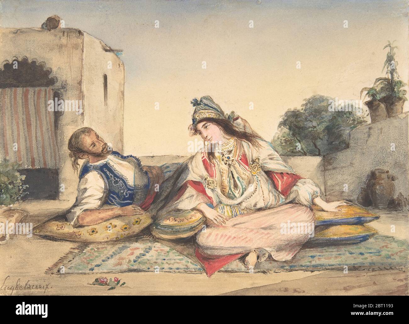 Un couple marocain sur leur terrasse, 1832. Banque D'Images