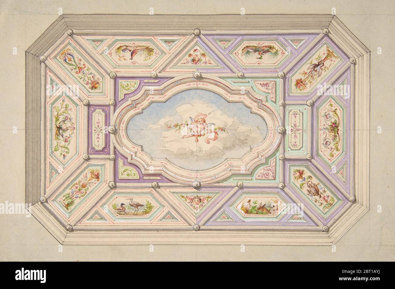 Design pour un plafond avec un putto, deuxième moitié du XIXe siècle. Banque D'Images