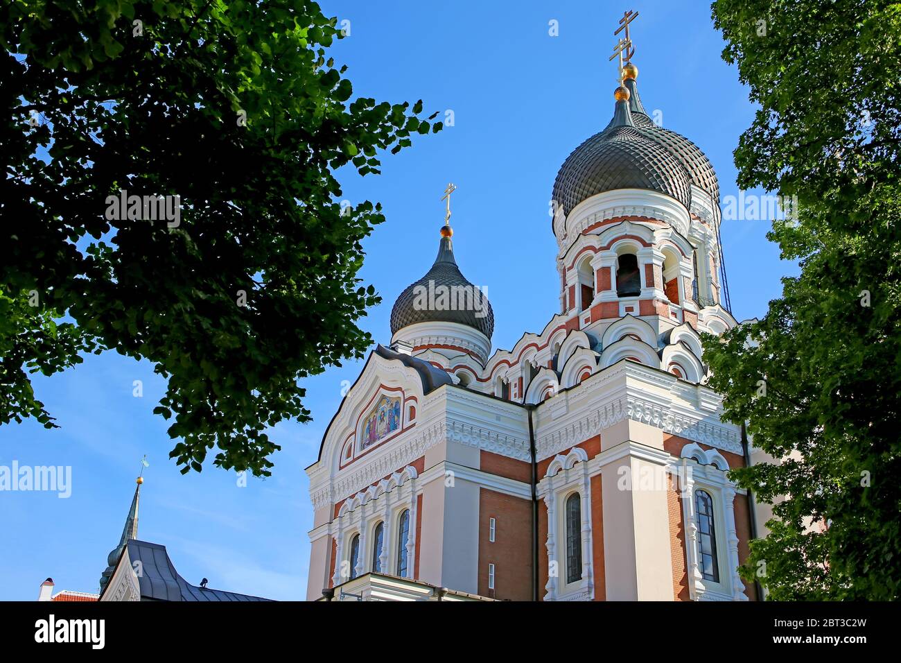 Magnifique point de repère du centre-ville ; la cathédrale Nevsky est une cathédrale orthodoxe de la vieille ville, Tallinn, Estonie. Banque D'Images