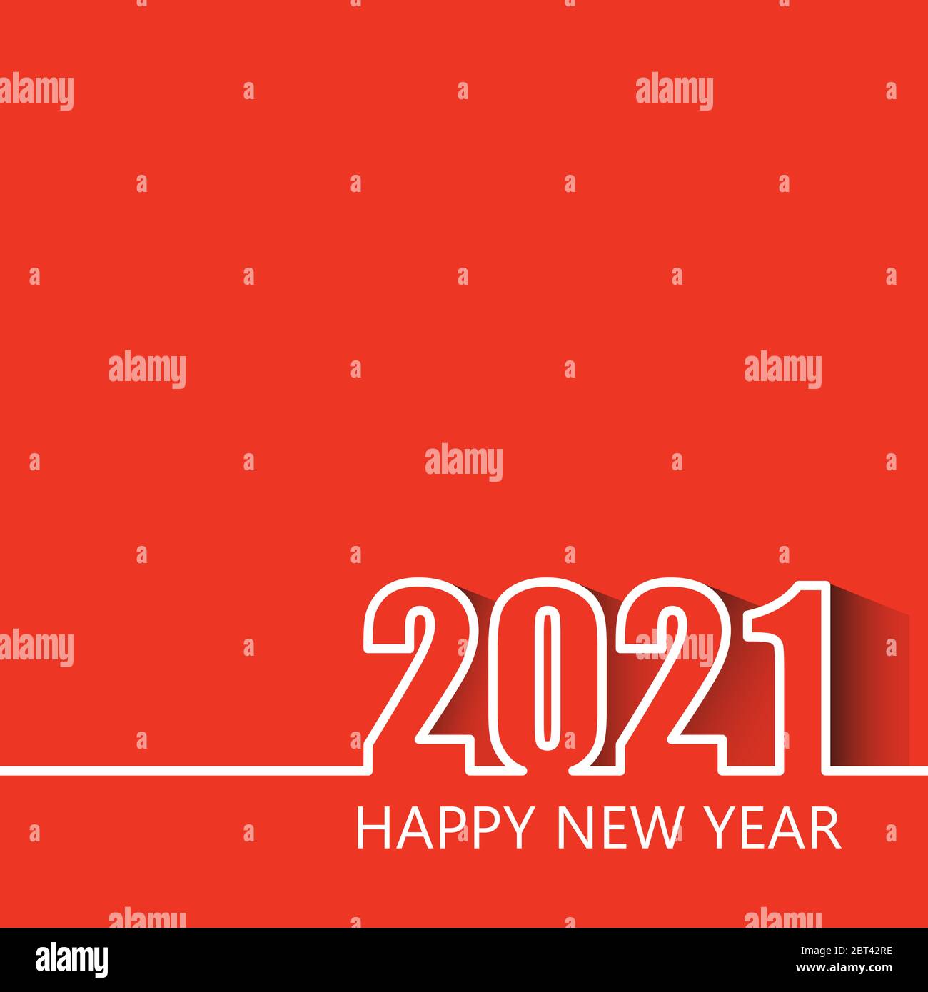 Modèle de conception de ligne moderne du nouvel an 2021, isolé sur fond rouge. Design moderne pour le calendrier, les invitations, les cartes de vœux, les circulaires de vacances o Illustration de Vecteur