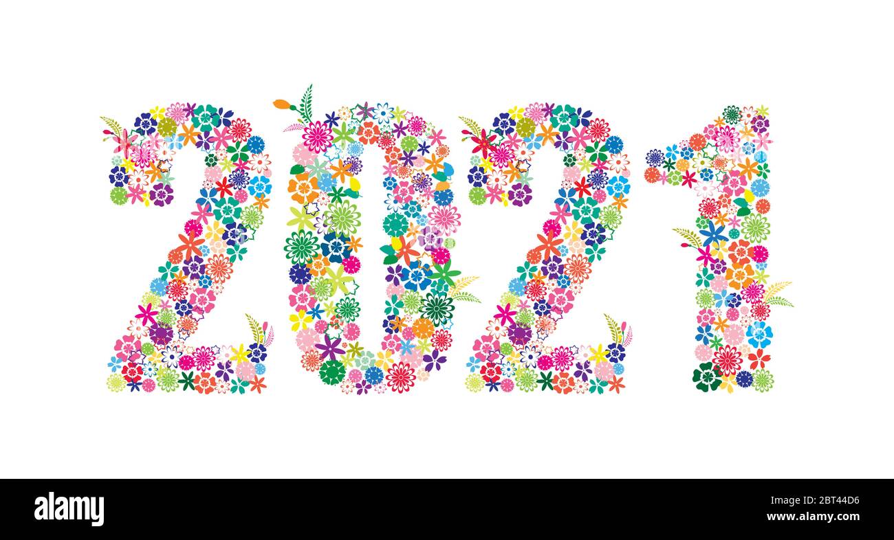 Bonne année 2021 motif floral coloré isolé sur fond blanc Illustration vectorielle. Illustration de Vecteur