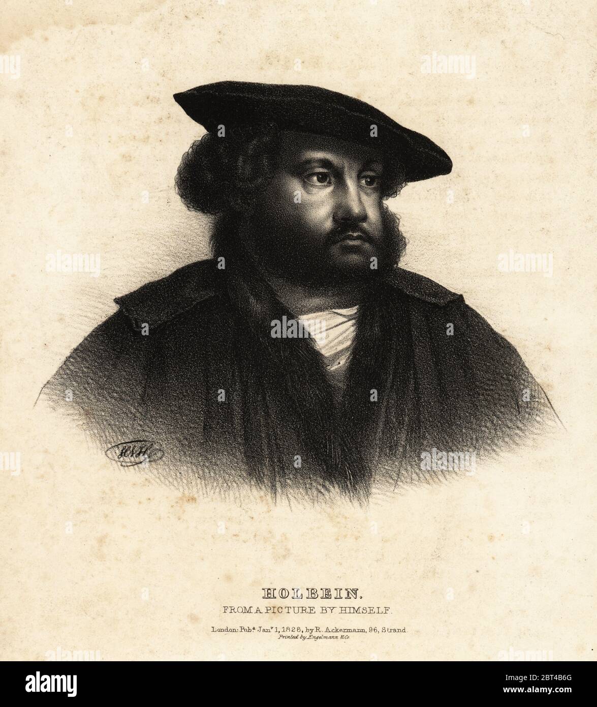 Hans Holbein le jeune artiste de la Renaissance allemande, 1497-1543. À partir d'un autoportrait. Lithographie D'après un dessin de HVH - des portraits des plus célèbres peintres de toutes les écoles, Ackermann, Londres, 1828. Banque D'Images