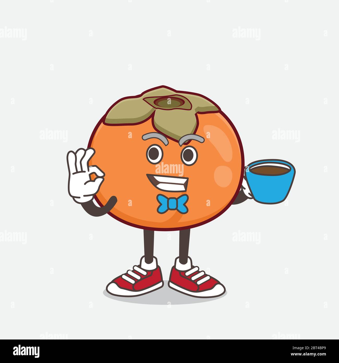 Illustration du personnage de la mascotte de la bande dessinée des fruits Persimmon avec une tasse de café Illustration de Vecteur