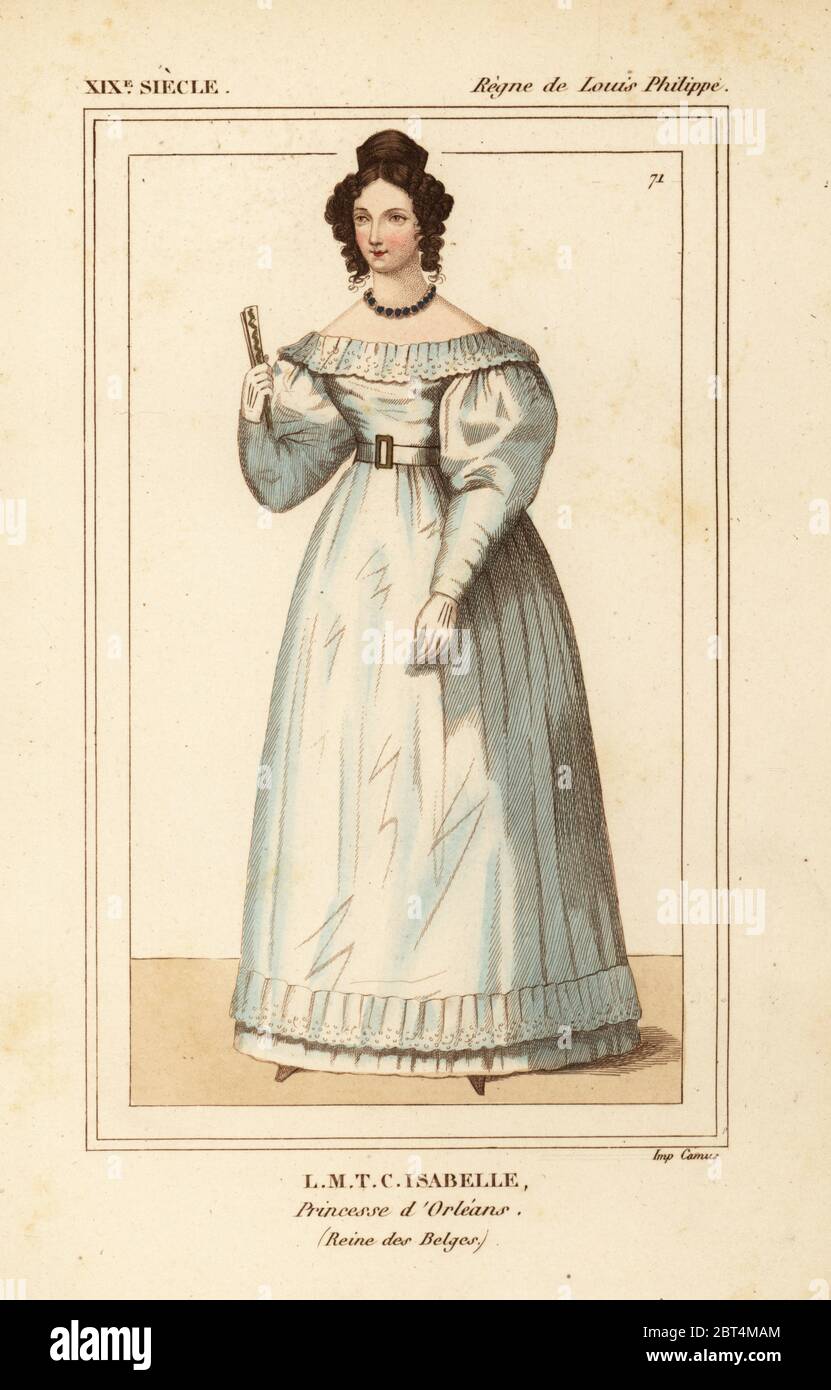 Louise d'Orléans, Louise-Marie-Thérèse, La Princesse Isabelle d'Orléans, Reine des Belges 1812-1850. Lithographie coloriée de : Le Bibliophile Jacob aka Paul Lacroix Costumes historiques de la France (Costumes historiques de la France), Administration de librairie, Paris, 1852. Banque D'Images