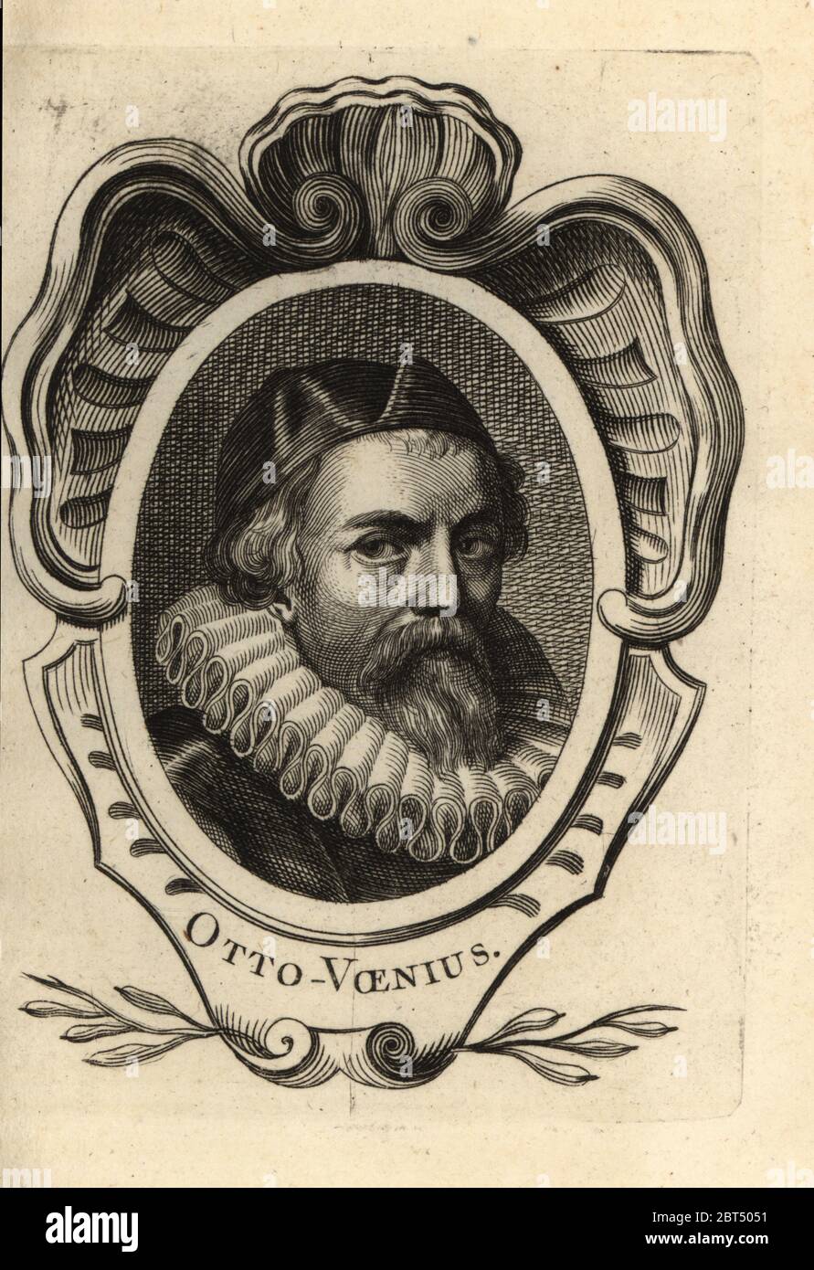 Portrait d'Otto van Veen, peintre néerlandais, dessinateur et humaniste 1556-1629. Otto-Voenius. Gravure sur plaque après un portrait de Gertruida van Veen d'Antoine-Joseph Dezallier dArgenvilles Abrege de la vie des plus fameux peintres, vie des artistes les plus célèbres, de Bure Laine, Paris, 1762. Banque D'Images
