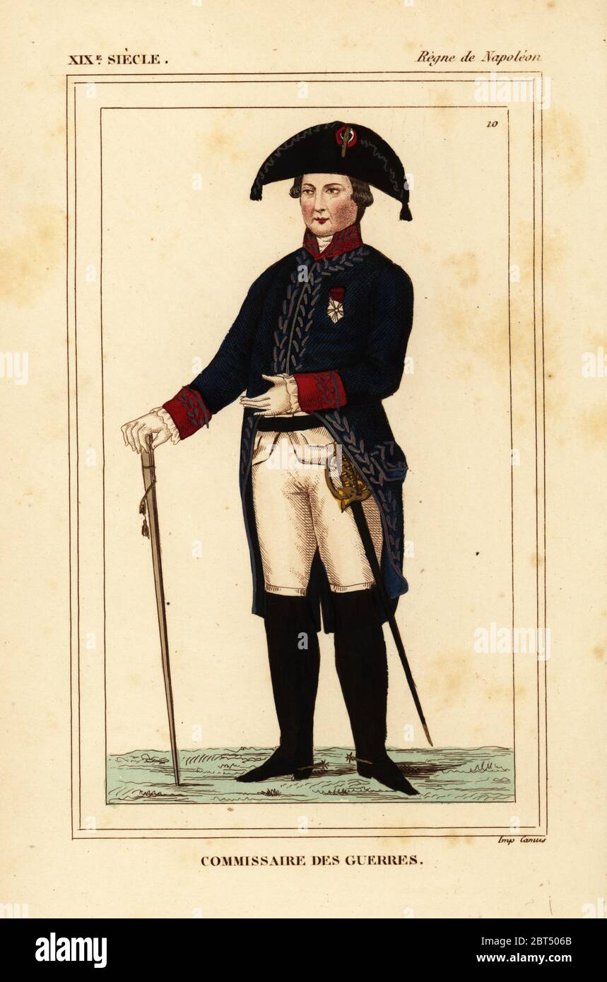 De l'uniforme anglais Napoleionic Commissaire des guerres, l'époque. Lithographie coloriée par Léopold Massard de : Le Bibliophile Jacob aka Paul Lacroix Costumes historiques de la France (Costumes historiques de la France), Administration de librairie, Paris, 1852. Banque D'Images