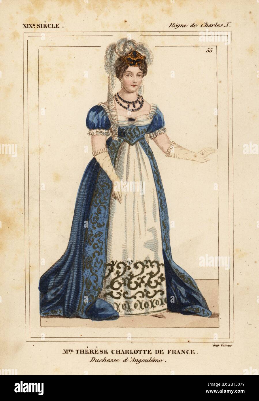 Marie Thérèse Charlotte de France, Duchesse d'Angoulême, fils aîné du roi Louis XVI et Marie-Antoinette, 1778-1854. Lithographie coloriée de : Le Bibliophile Jacob aka Paul Lacroix Costumes historiques de la France (Costumes historiques de la France), Administration de librairie, Paris, 1852. Banque D'Images
