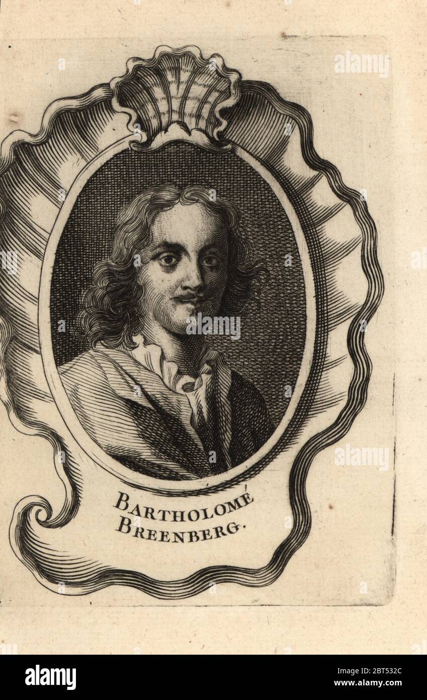 Portrait de Bartholomeus Breenbergh, peintre néerlandais de l'âge d'or. Bartholome Breenberg. Gravure sur plaque de copperplate d'Antoine-Joseph Dezallier dArgenvilles Abrege de la vie des plus fameux peintres, vie des artistes les plus célèbres, de Bure Laine, Paris, 1762. Banque D'Images