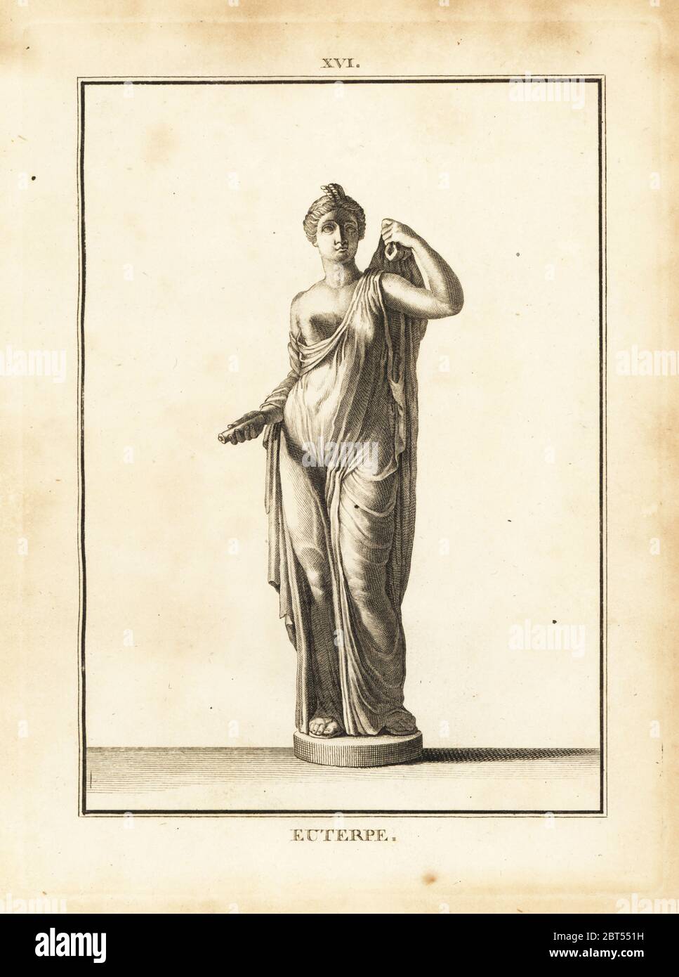 Statue de l'Euterpe, muse de la musique dans la mythologie grecque. La gravure sur cuivre par David Francois-Anne de musée de Florence, ou Collection des pierres Gravees, statues, médailles, Chez F.A. David, Paris, 1787. David (1741-1824) a appelé et gravé les illustrations sur la base de statues romaines, médailles et pierres gravées dans la collection du musée de Florence et le cabinet de curiosités du Grand-duc de Toscane. Banque D'Images