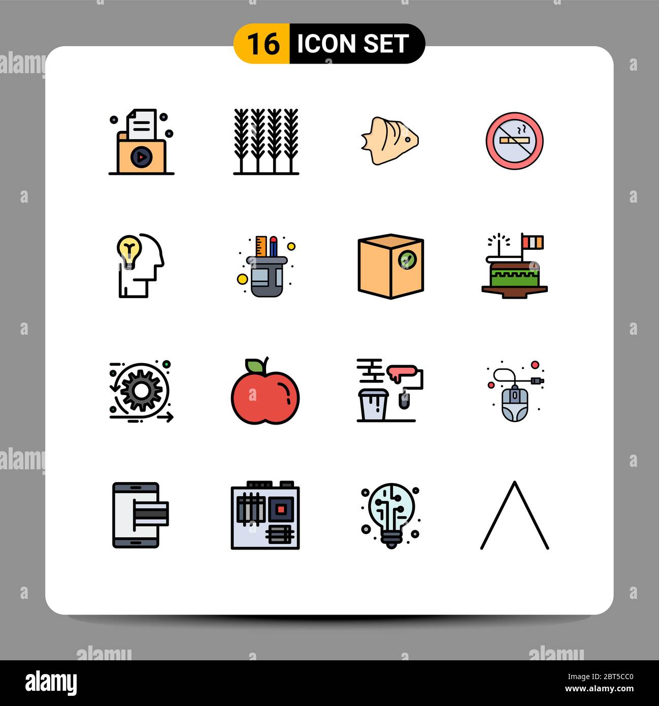 16 interface utilisateur ligne pleine couleur plate Pack de signes et symboles modernes de l'idée, non, poisson, fumer, bannière modifiable éléments de conception de vecteur créatif Illustration de Vecteur
