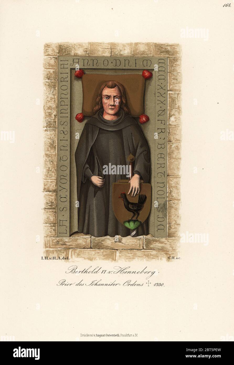 Effigie de graves VI Berthold von Henneberg, Prieur de l'Ordre de Saint John ou Johannitre-Ordens est mort, 1330. Chromolithographie de Hefner-Alteneck les costumes, Œuvres et appareils du Moyen-Âge au 17ème siècle, Francfort, 1889. Illustration par le Dr Jakob Heinrich von Hefner-Alteneck, lithographiée par C.R. Le Dr Hefner-Alteneck (1811 - 1903), était un conservateur de musée, archéologue, historien de l'art, illustrateur et graveur. Banque D'Images