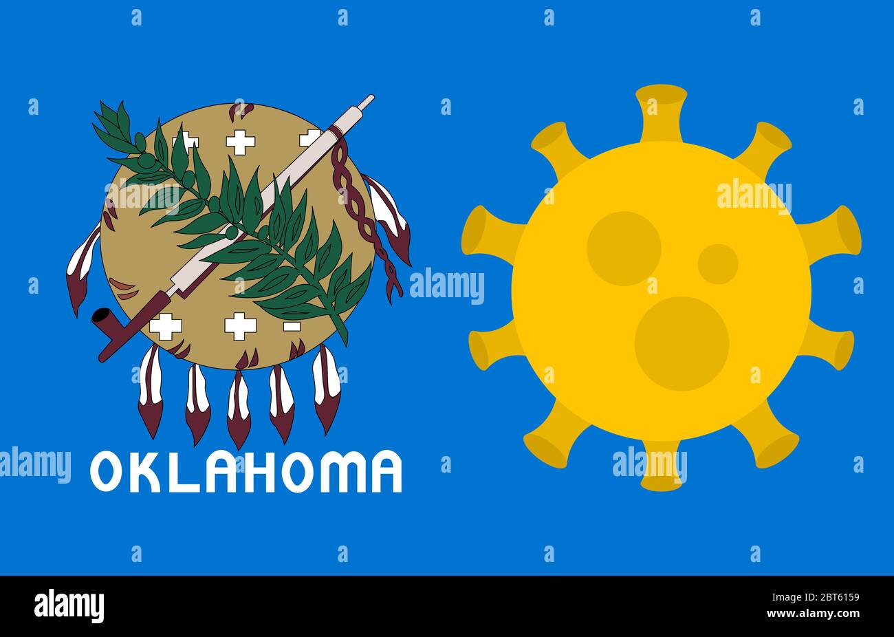 Drapeau de l'État de l'Oklahoma avec virus de l'éclosion contexte du drapeau de l'État des États-Unis. Nouveau virus de la maladie du coronavirus COVID-19. Infection au coronavirus et épidémie Illustration de Vecteur