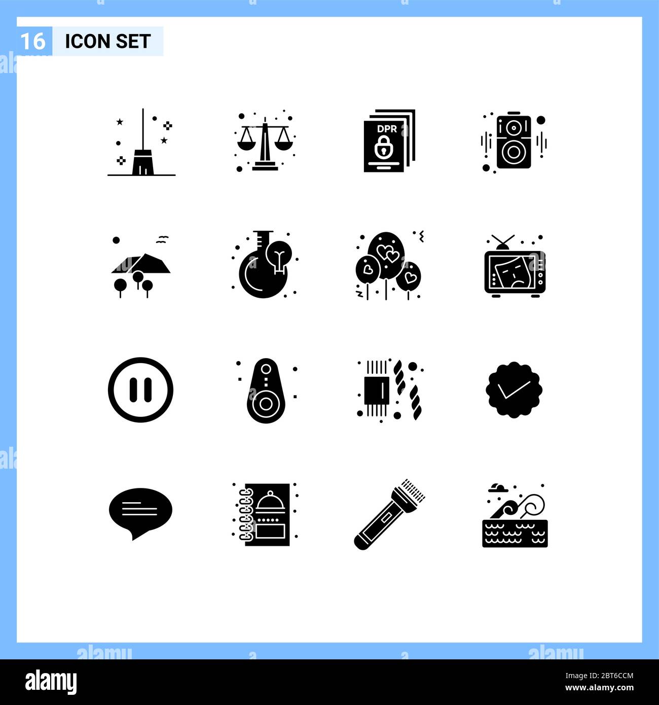 Jeu de 16 icônes d'interface utilisateur modernes symboles signes pour la montagne, haut-parleur, données, haut-parleur, éléments de conception vectorielle modifiables sécurisés Illustration de Vecteur