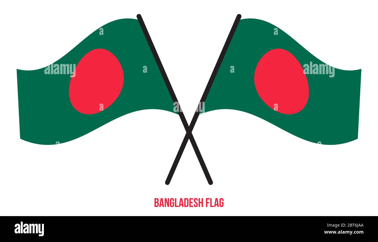 Deux drapeaux croisés du Bangladesh sur fond blanc isolé. Illustration vectorielle drapeau du Bangladesh. Illustration de Vecteur