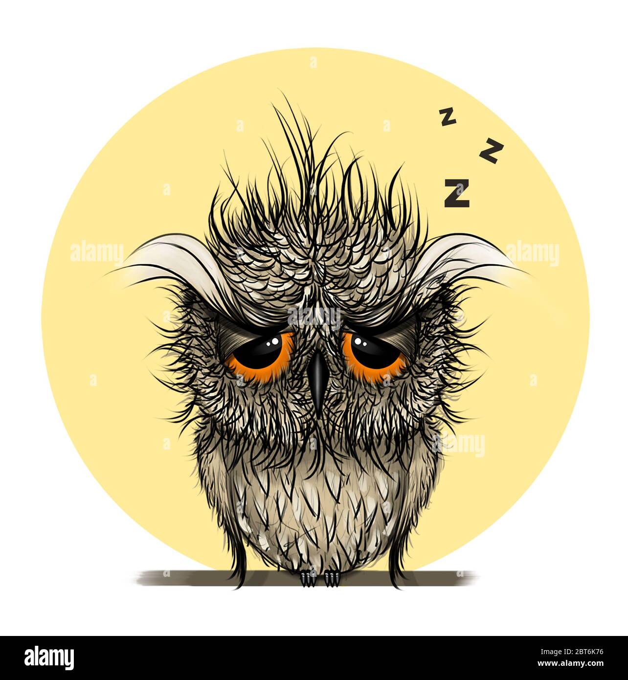 Hibou Digital illustration.Sleepy Bird.dessin d'animal dessiné à la main Banque D'Images