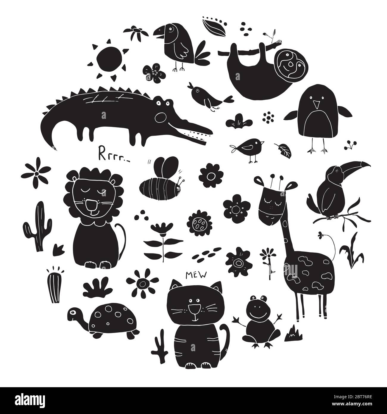 Ensemble de gribouillages pour animaux. Croquis animaux mignons. Illustration vectorielle dessinée à la main sur fond blanc. Illustration de Vecteur