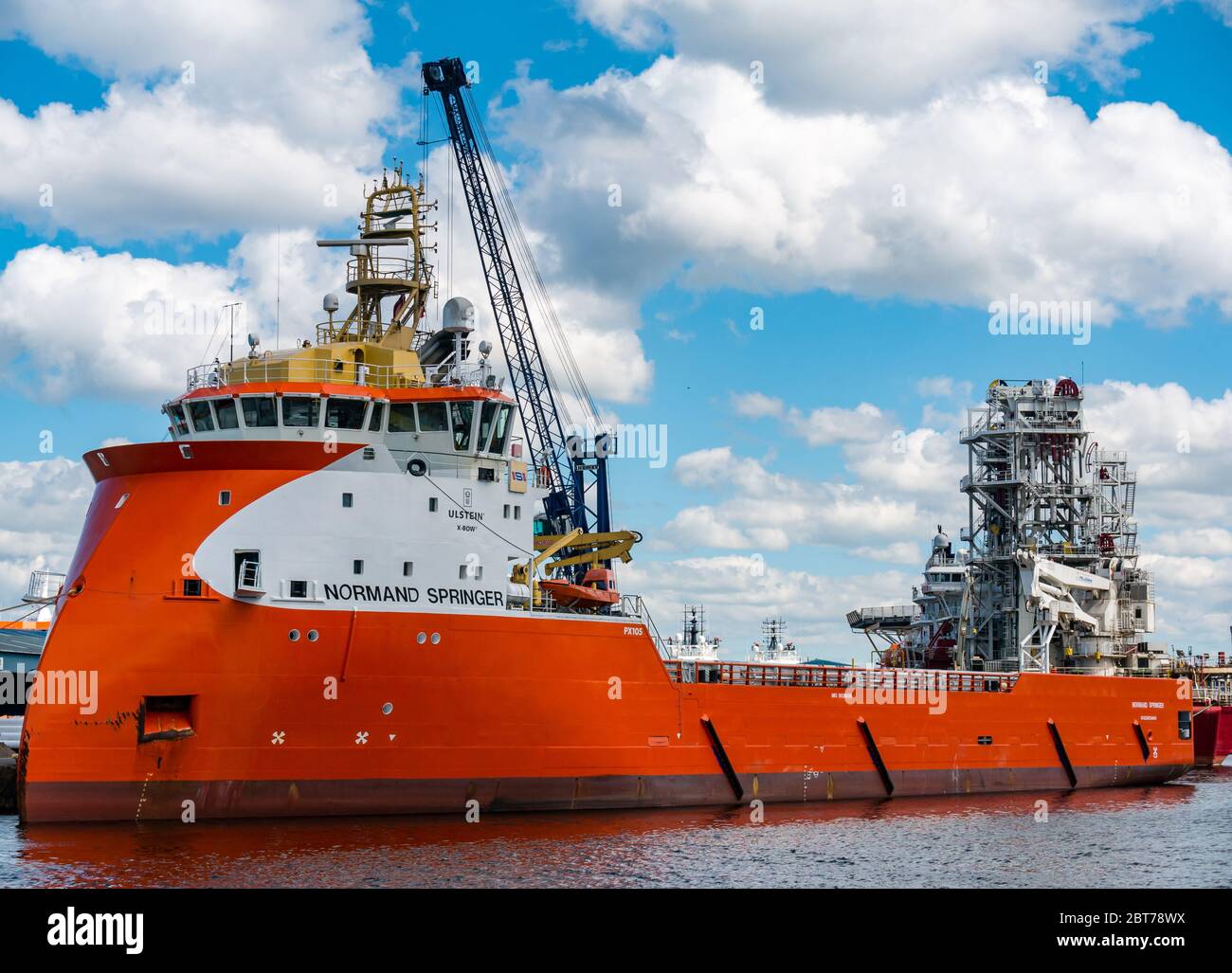 Normand Springer, navire de ravitaillement en mer, ancré dans le port de Leith, Édimbourg, Écosse, Royaume-Uni Banque D'Images