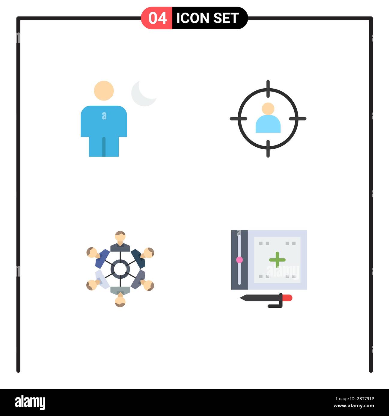 Pack de 4 symboles et signes modernes d'icônes plates pour les médias d'impression Web tels que avatar, utilisateur, lune, homme, amis éléments de conception vectorielle modifiables Illustration de Vecteur