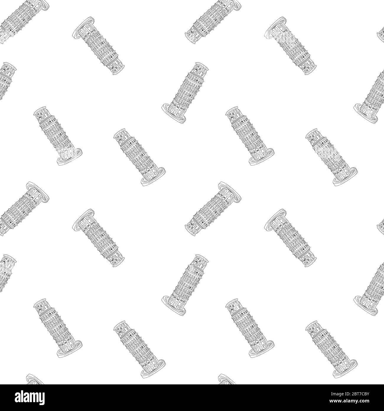 Tour penchée de Pise sans couture, dessin main d'arrière-plan esquissé. Illustration vectorielle. Illustration de Vecteur