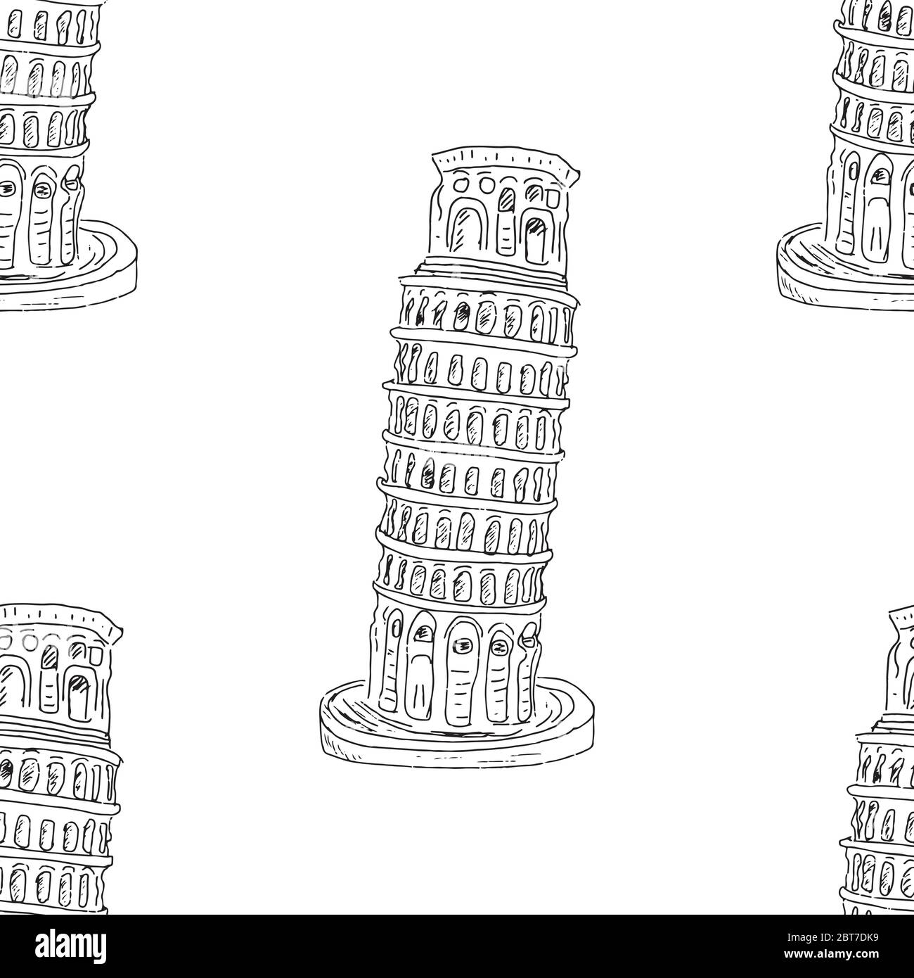 Tour penchée de Pise sans couture, dessin main d'arrière-plan esquissé. Illustration vectorielle. Illustration de Vecteur