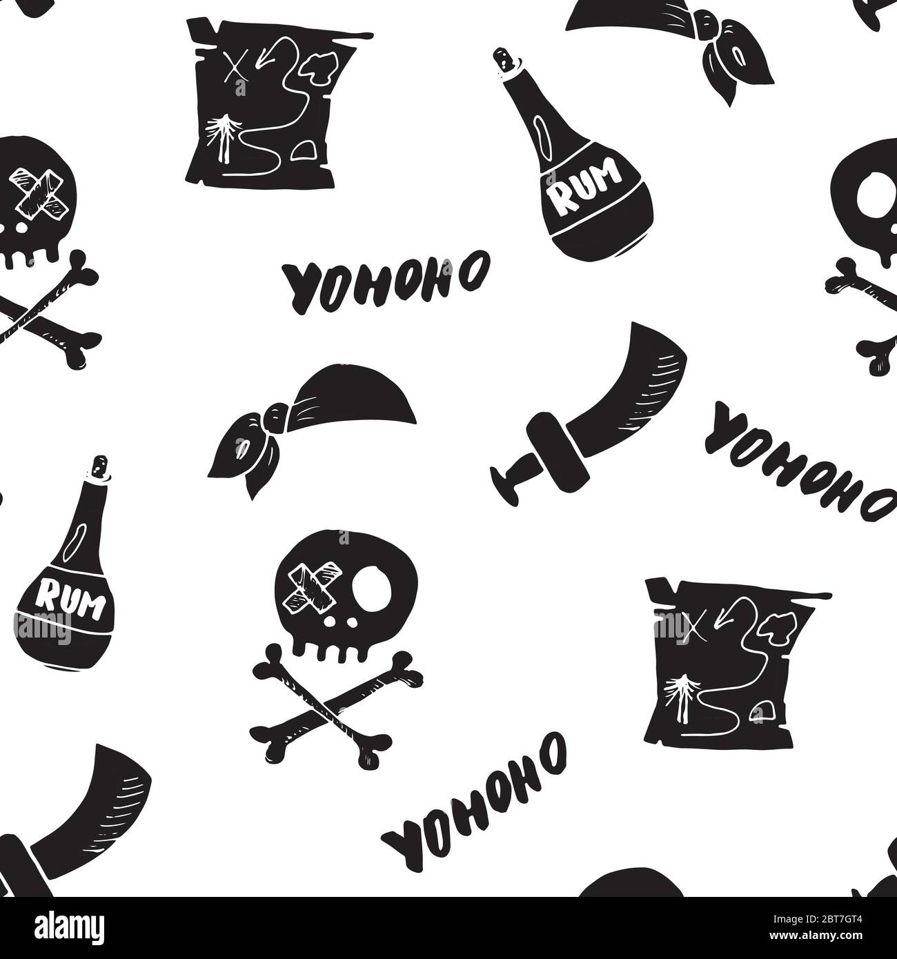 Motif pirate Doodles sans coutures. Croquis des objets pirate mignons. Illustration du vecteur de dessin animé à la main. Illustration de Vecteur