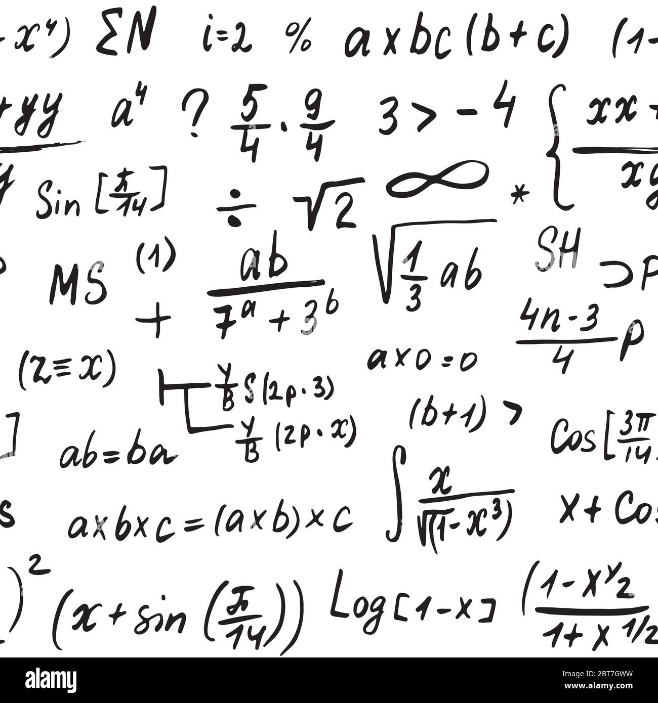 Formules mathématiques motif transparent, tracé à la main, équations mathématiques, illustration vectorielle. Illustration de Vecteur