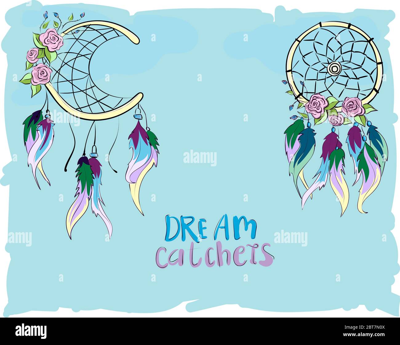 Des drarechers et des roses à feuilles, sur fond bleu, peuvent être utilisés pour le tissu Illustration de Vecteur