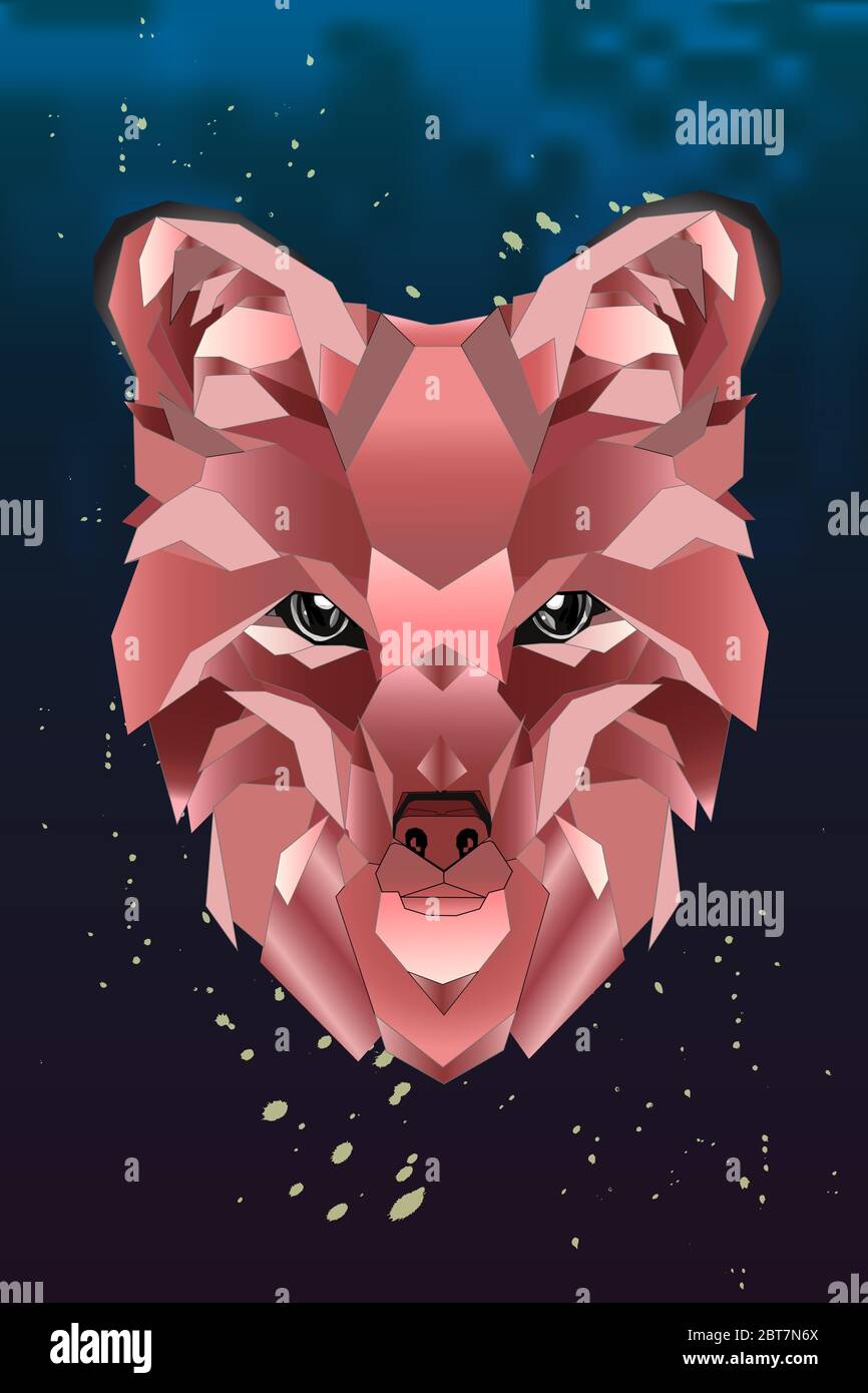 Tête polygonale linéaire abstraite d'un renard sur fond sombre. Dégradé géométrique animal rouge. Illustration Illustration de Vecteur