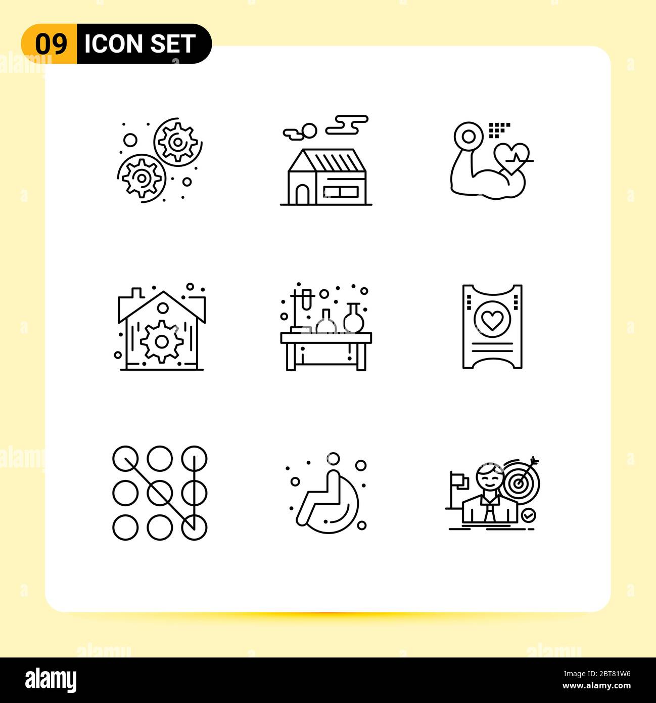9 icônes créatives signes et symboles modernes de laboratoire, d'expérience, de muscle, de chimie, d'éléments de conception vectorielle réellement modifiables Illustration de Vecteur