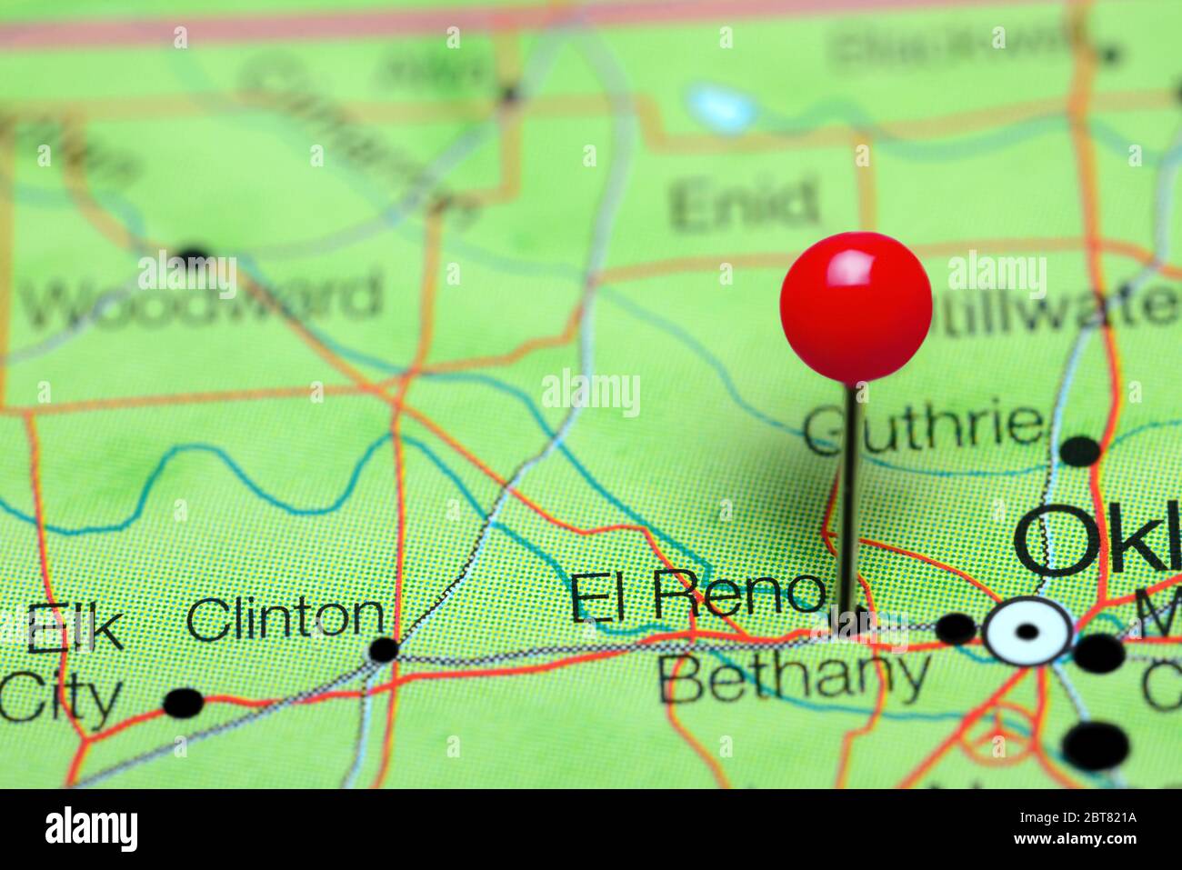 El Reno a épinglé sur une carte de l'Oklahoma, Etats-Unis Banque D'Images