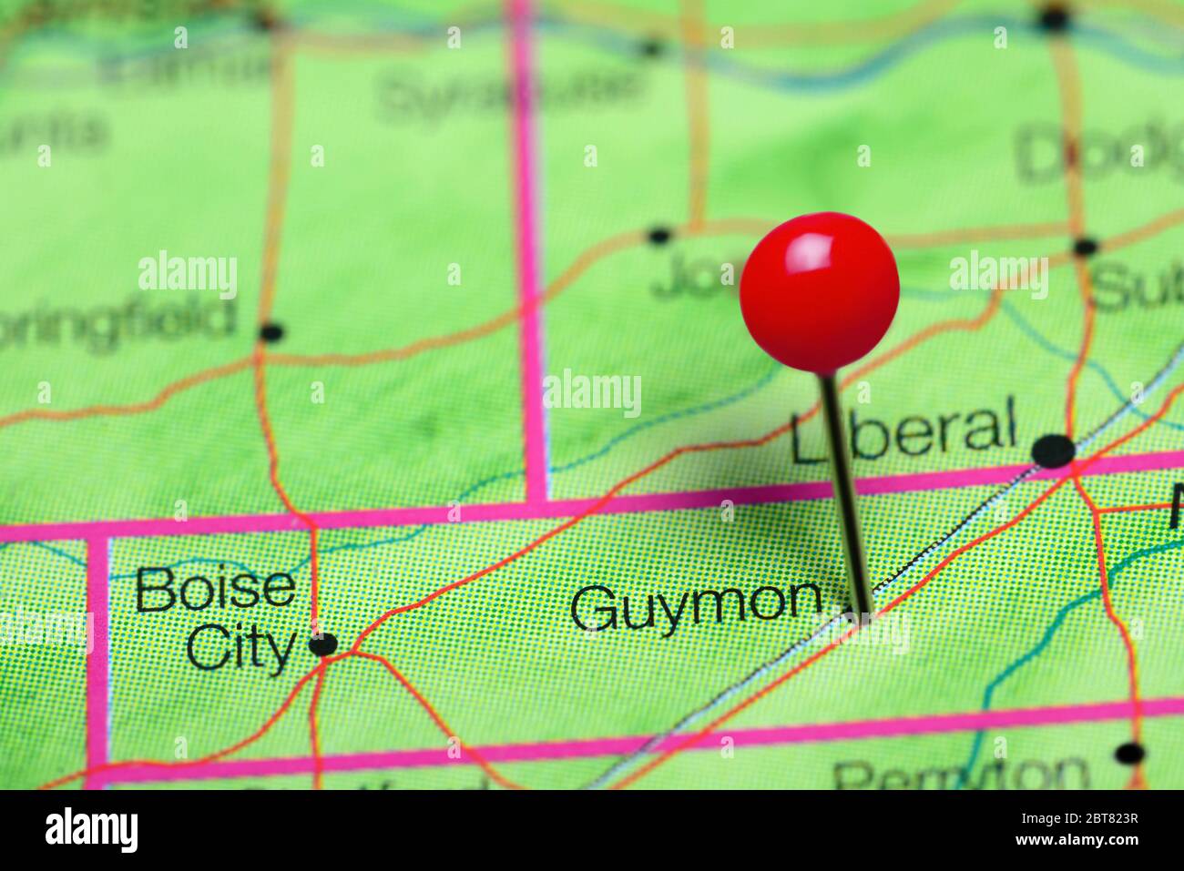 Guymon a épinglé sur une carte de l'Oklahoma, Etats-Unis Banque D'Images