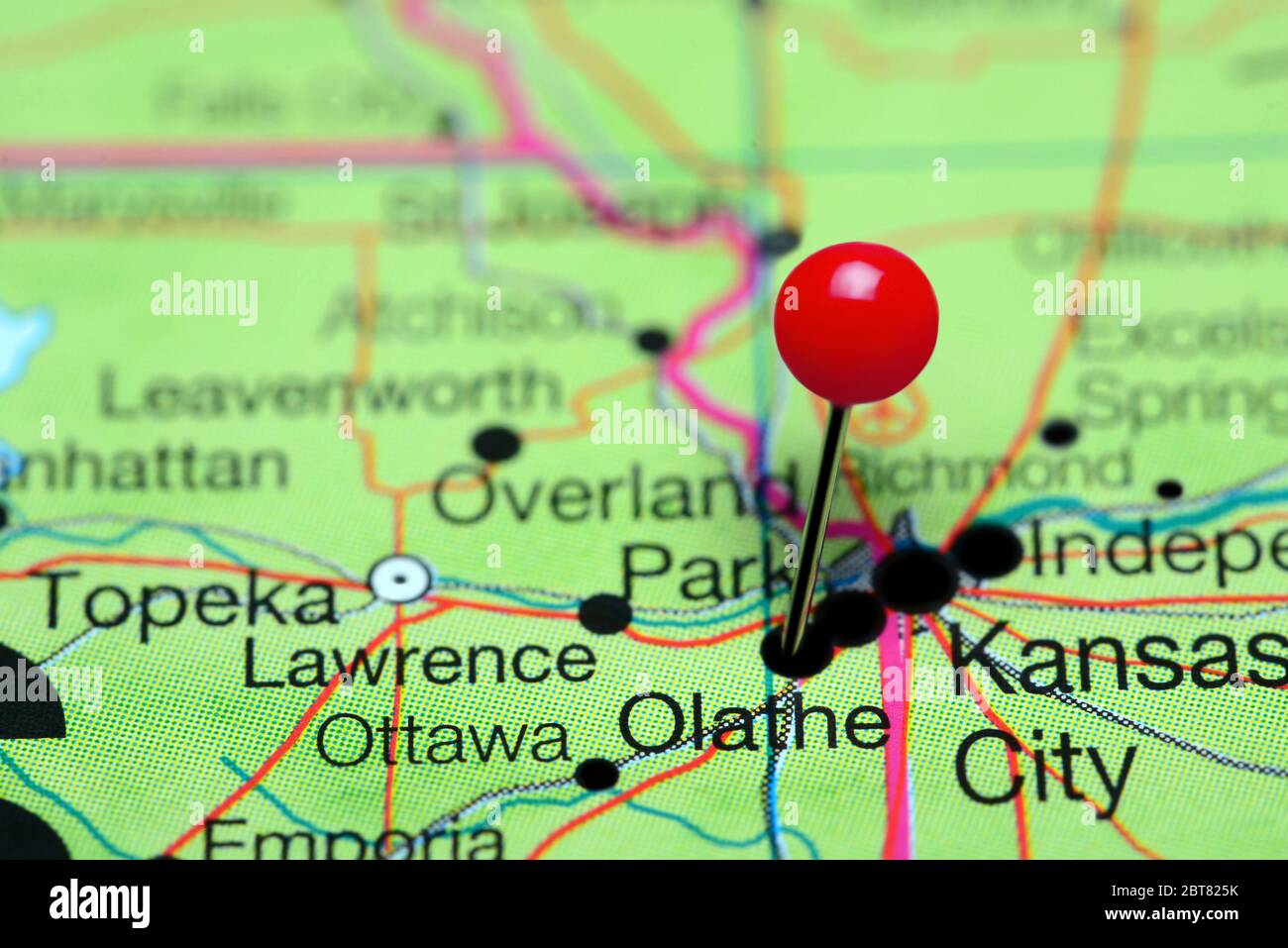 Olathe a épinglé sur une carte du Kansas, États-Unis Banque D'Images