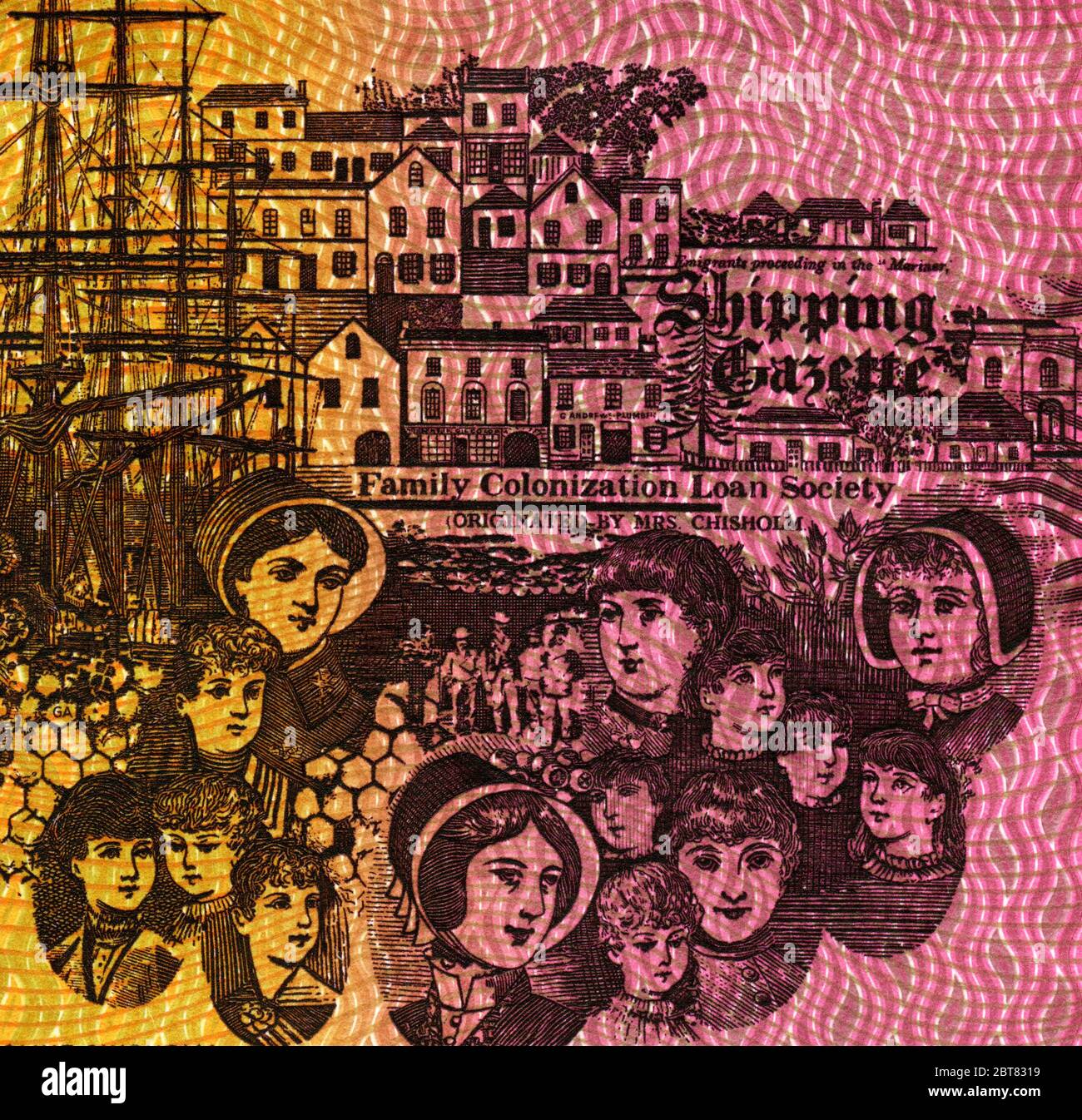 Les immigrants australiens figurent sur l'ancien billet de banque australien de 5 $ Banque D'Images