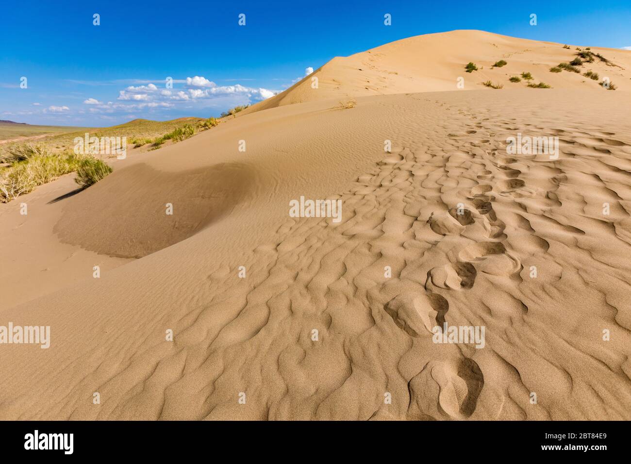 Beau sable dune bleu ciel en journée ensoleillée Banque D'Images