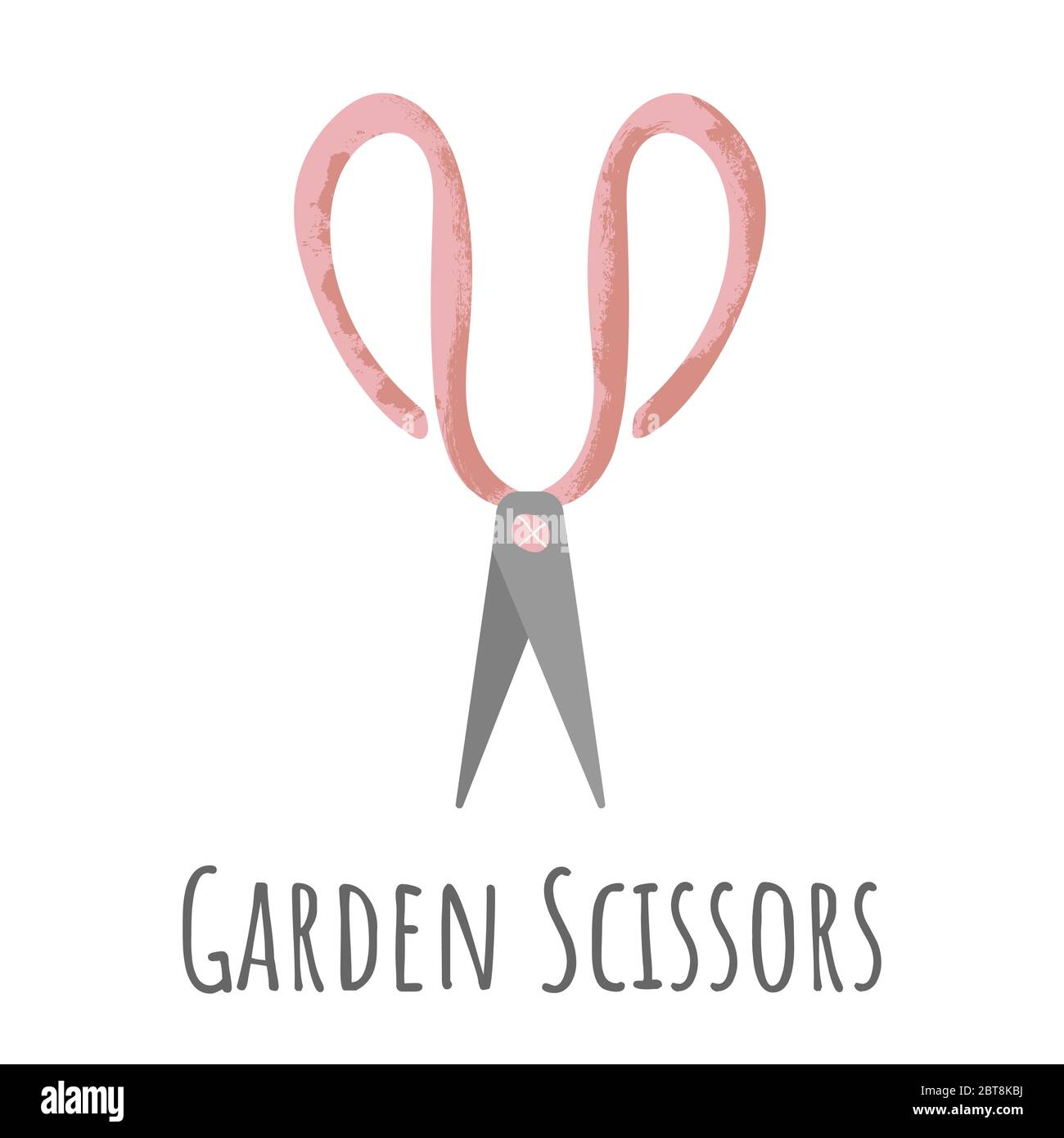 Dessin à la main, symbole vectoriel de ciseaux de jardin dans un style de carons plats avec texture. Ciseaux pour plantes. Soin des plantes. Сutting lame. Travail dans le jardin. Illustration de Vecteur