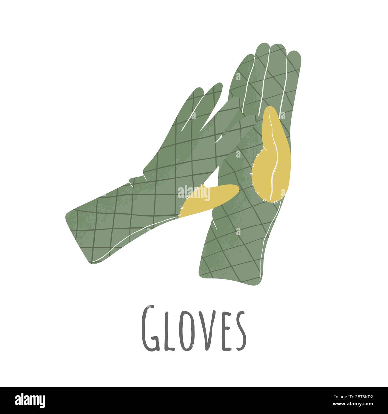 Gants de jardinage icône vectorielle de style plat avec texture. Dessins animés illustration de gants verts pour jardin sur fond blanc. Protection des mains pour l'agriculture Illustration de Vecteur