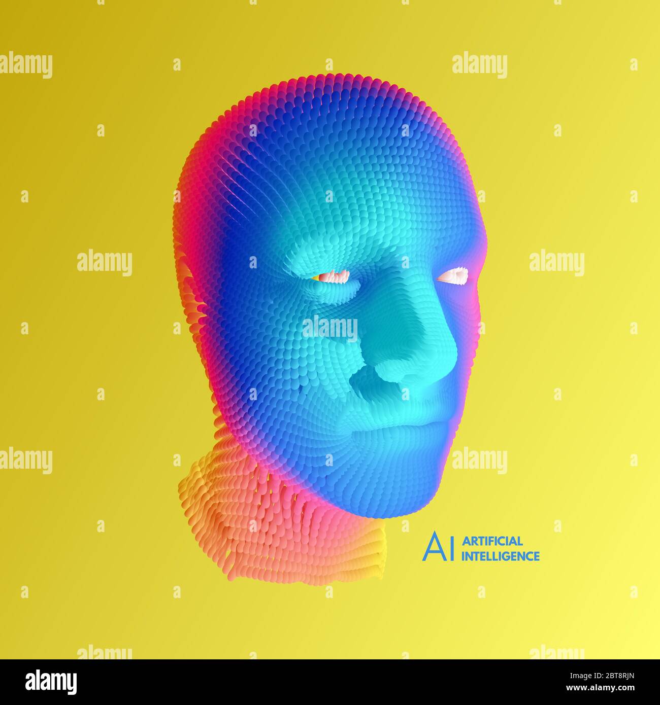 Concept d'intelligence artificielle. Reconnaissance des visages. Résumé numérique de la tête humaine. Arrière-plan futuriste. Illustration vectorielle pour la publicité, le marketing Illustration de Vecteur