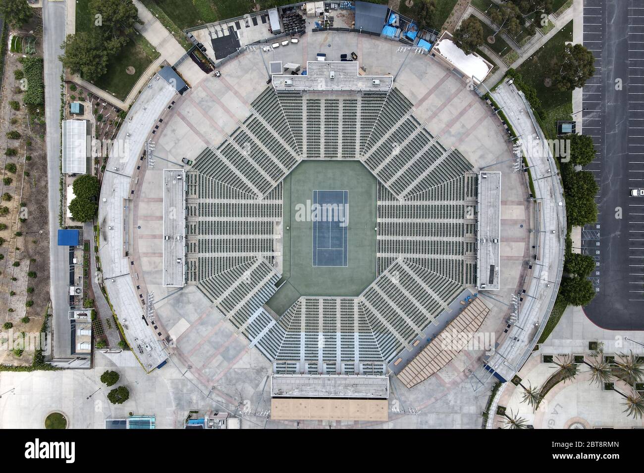 Vue aérienne générale du stade de tennis du parc sportif Dignity Health au  milieu de la pandémie mondiale de coronavirus COVID-19, le samedi 23 mai  2020, à Carson, en Californie, l'installation, située