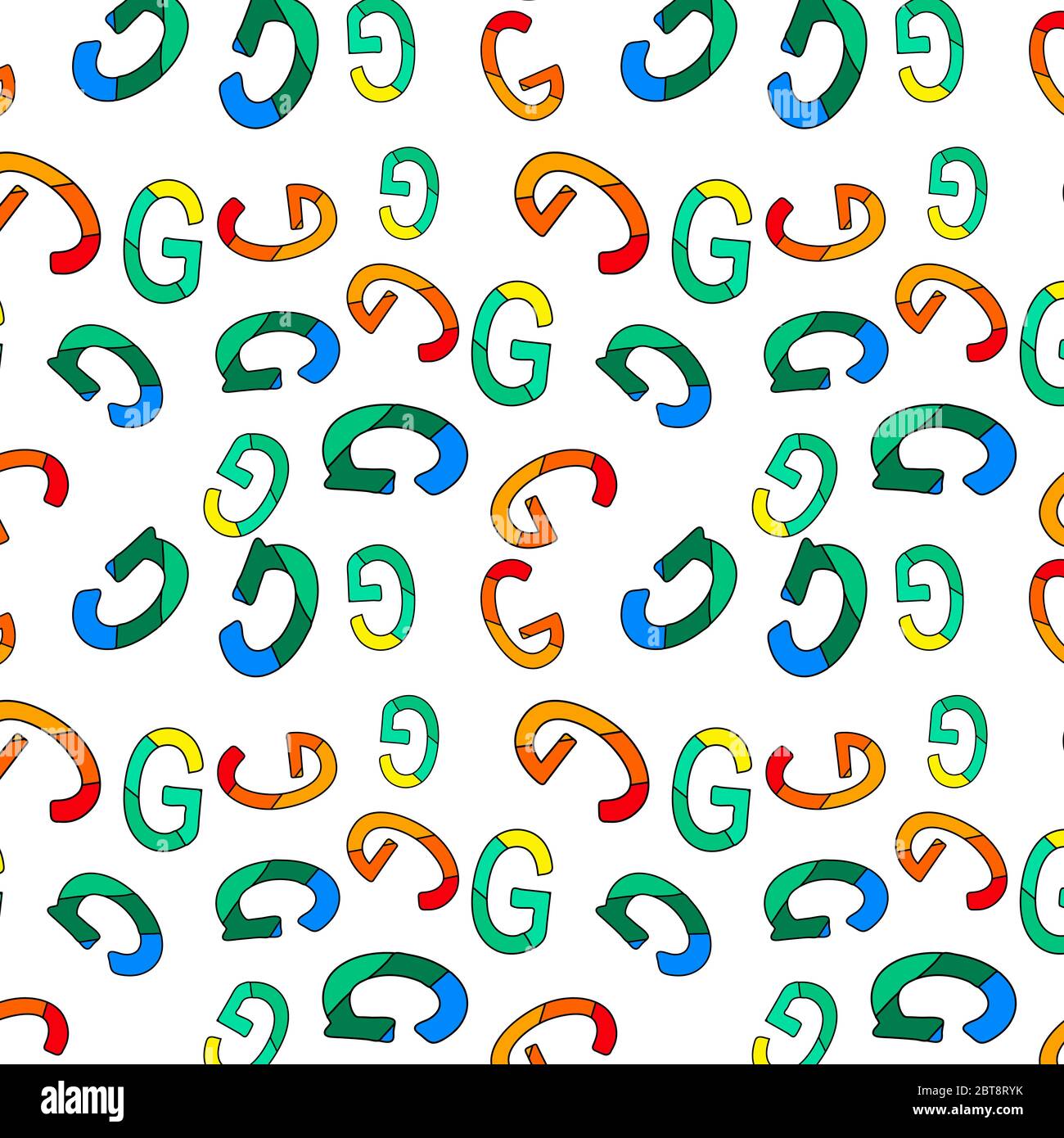 Lettres G - motif sans couture. Au hasard, G lettres de tons vert, bleu, jaune, rouge et orange. G est la septième lettre de l'alphabet latin de base. Illustration de Vecteur