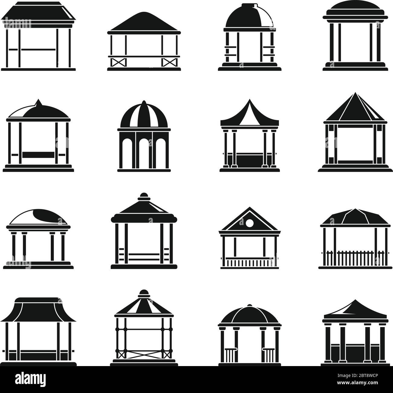 Ensemble de symboles de belvédère en bois. Ensemble simple d'icônes de vecteur de belvédère en bois pour la conception de sites Web sur fond blanc Illustration de Vecteur